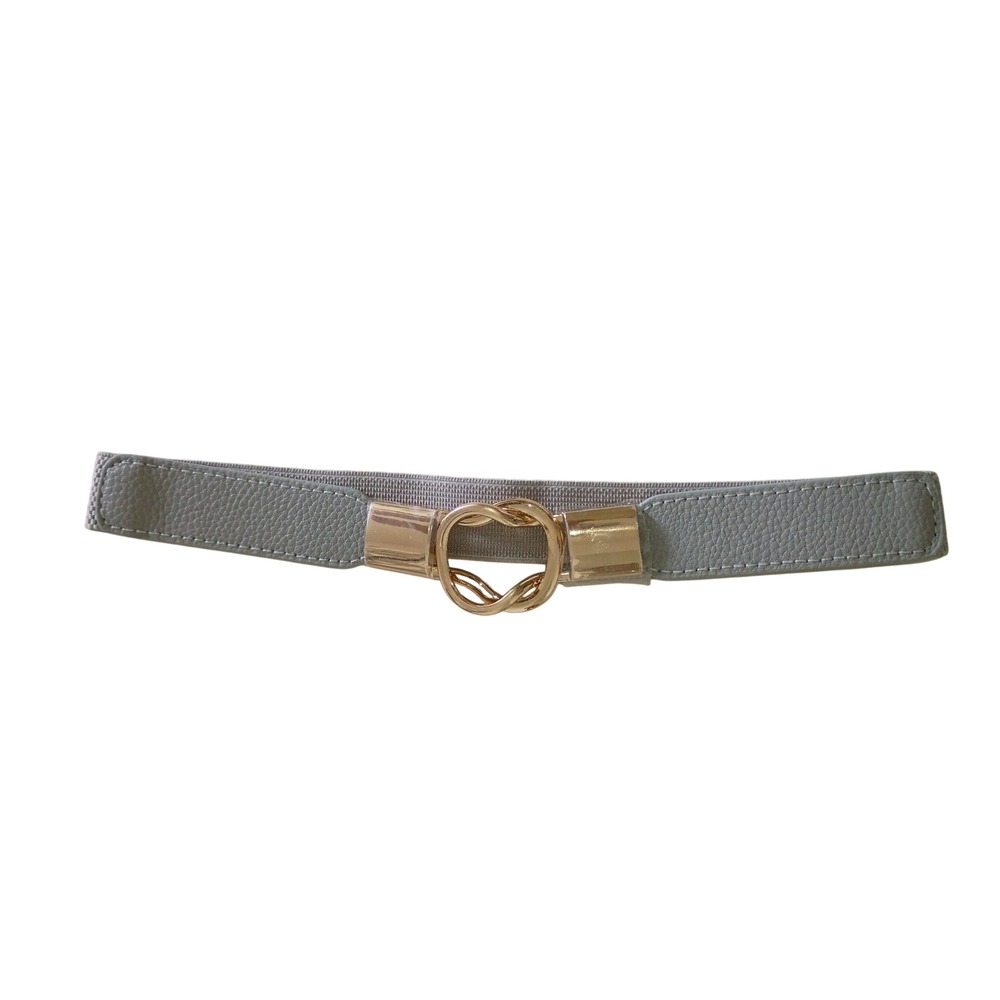 Womens Gray Elastic Cinch Belt Gold Interlocking Loop Buckle Skinny Stretch 29in